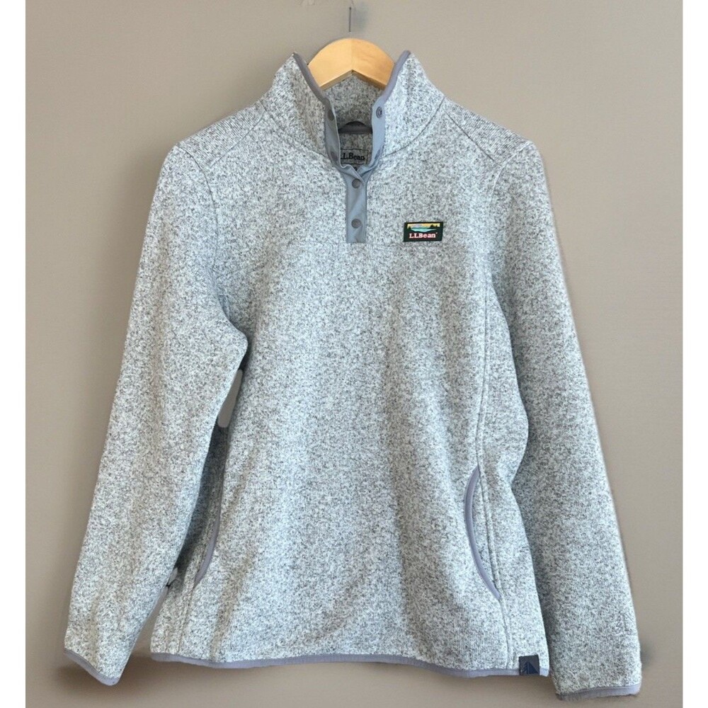 LL Bean Snap Neck Fleece Pullover Sweater Womens L Gray Heather Outdoor 1/4 Snap